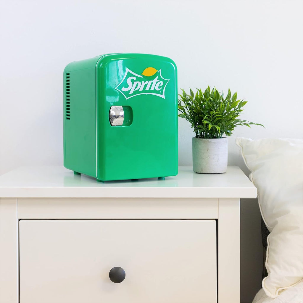 Sprite Mini Fridge 4L Portable Thermoelectric Cooler with Iconic Sprite Logo Dual Power 110V AC/12V DC for Home Office