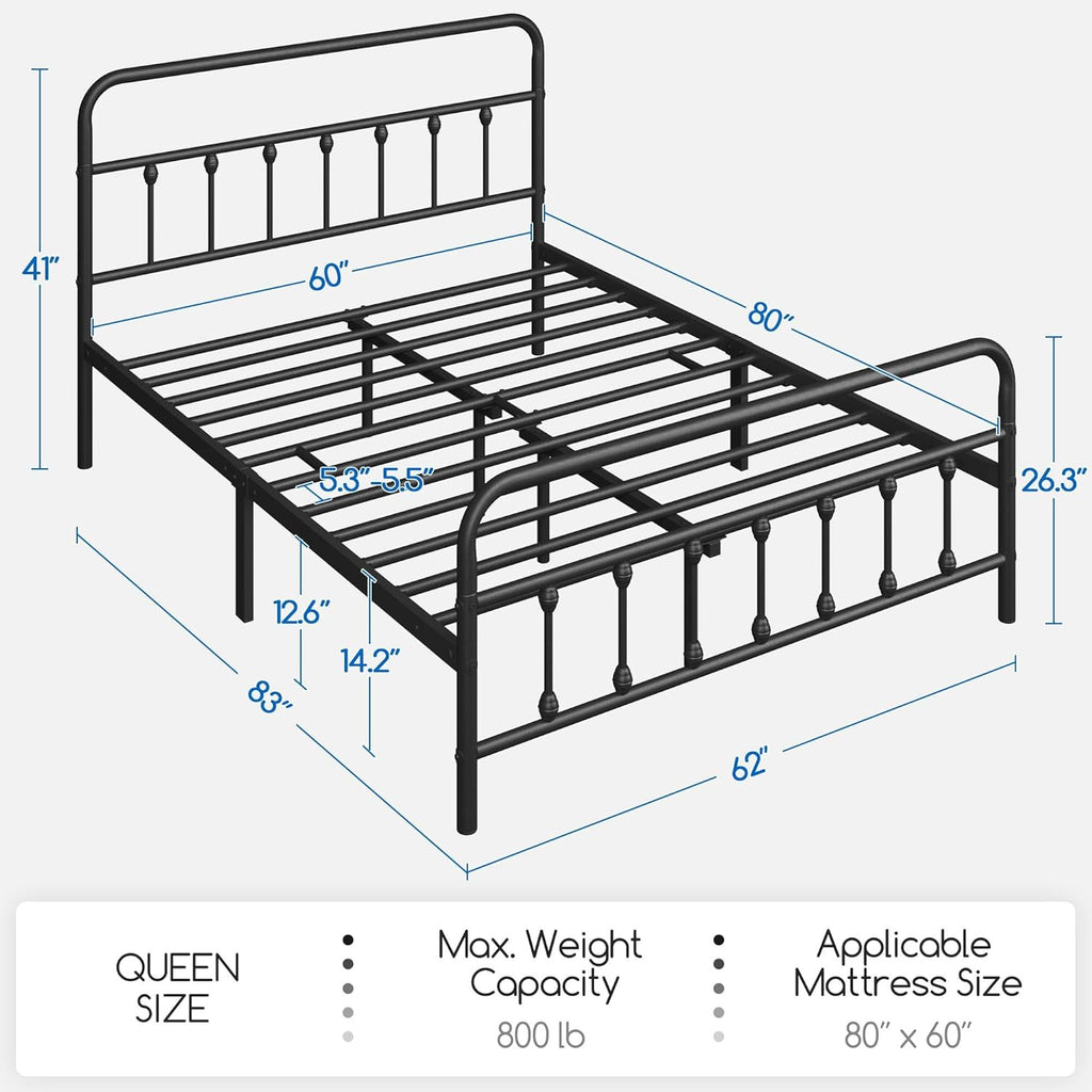 Classic Metal Platform Bed Frame Mattress Foundation with Victorian Style Iron-Art Headboard/Footboard/Under Bed