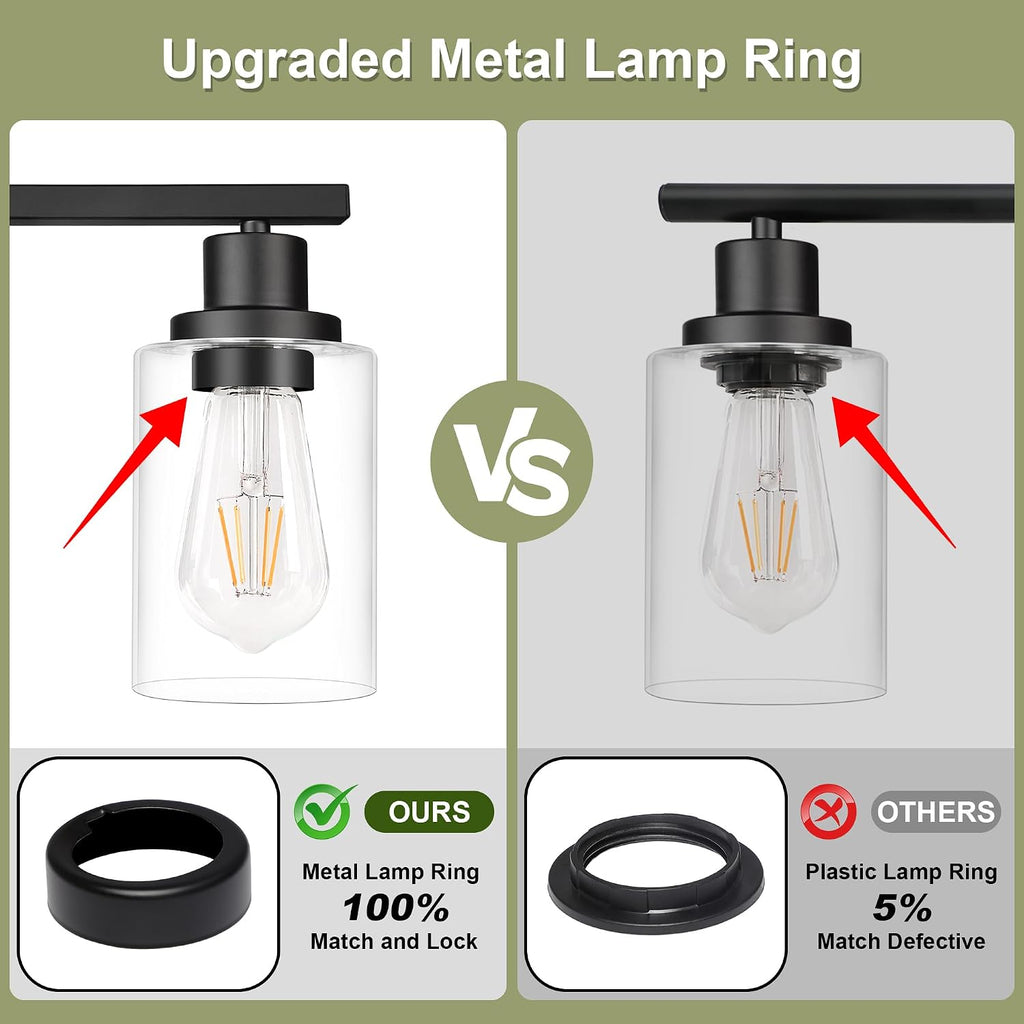 Modern Bathroom Light Fixtures, 4 Light Vanity Lights Over Mirror, Black Wall Lamp with Clear Glass Cabinet Bedroom