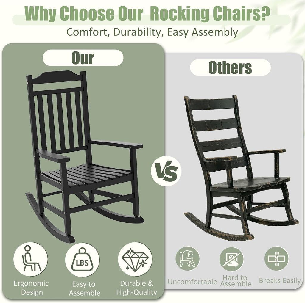 Outdoor Rocking Chairs Set of 2, Weather-Resistant Rocking Chair Ergonomic | Sturdy & Low-Maintenance Oversized Patio