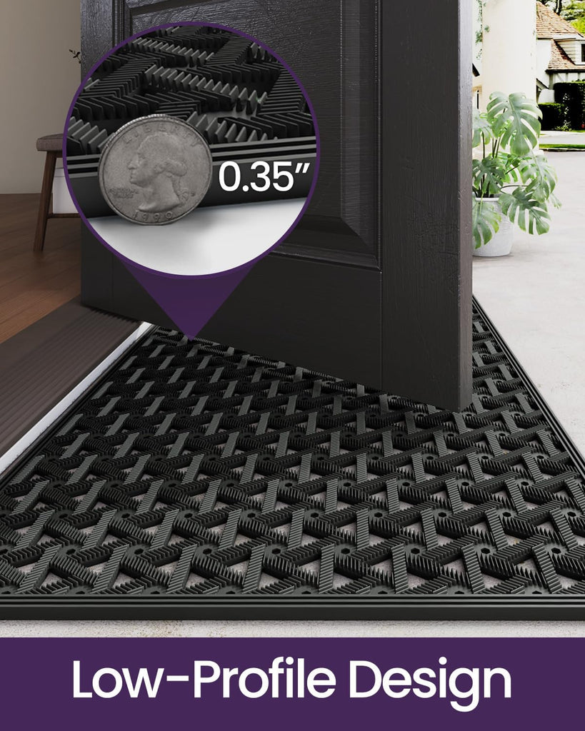 Front Door Mat Outside Entrance Rubber Floor Doormat, 32x48 Black | Welcome Heavy Duty Non Slip, Dirt Trapper