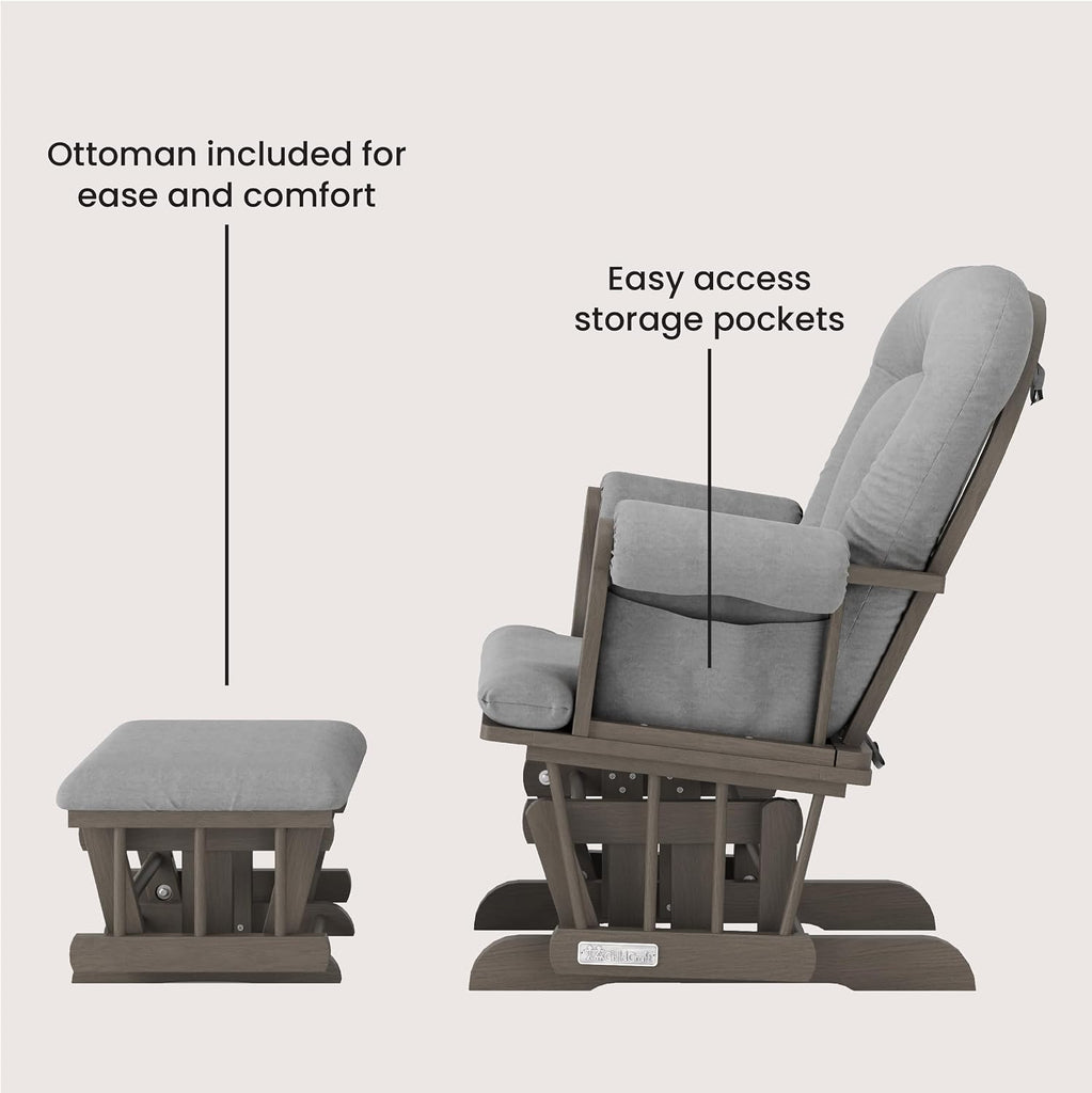 Cozy Glider Rocker and Ottoman Set, Smooth Quiet Gliding Motion, Padded Cushion with Convenient Storage Pockets
