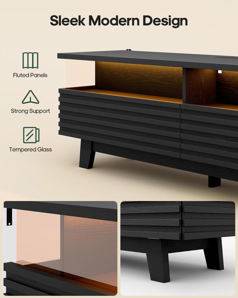TV Stand with Cable Management, LED, Power Station (Black, 59")