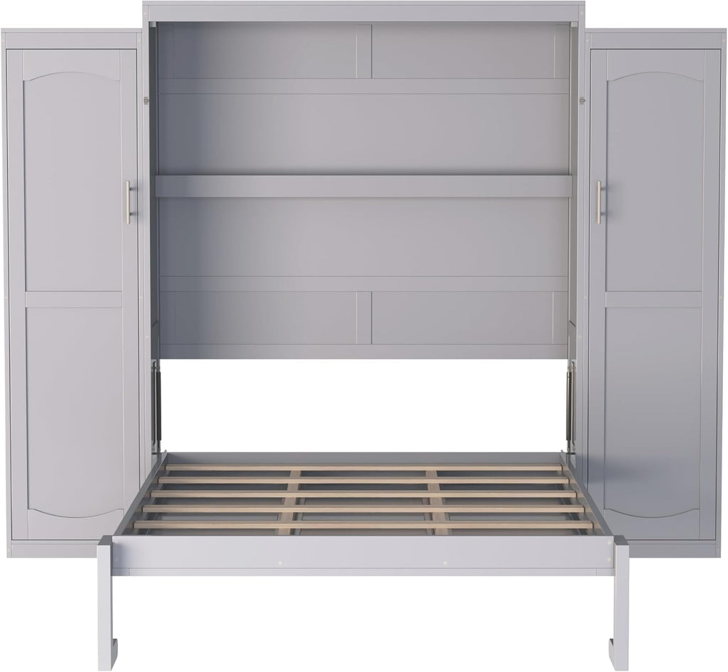Full Vertical Murphy Bed with Wardrobe,Cabinet,and Storage Shelves,Wood Foldable Hidden Murphy Wall Bed for Adults