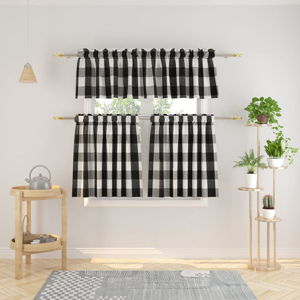 4 Pieces Valances Buffalo Check Curtains Windows Classic Gingham Plaid Bedroom Bathroom Rod Pocket Vintage Country