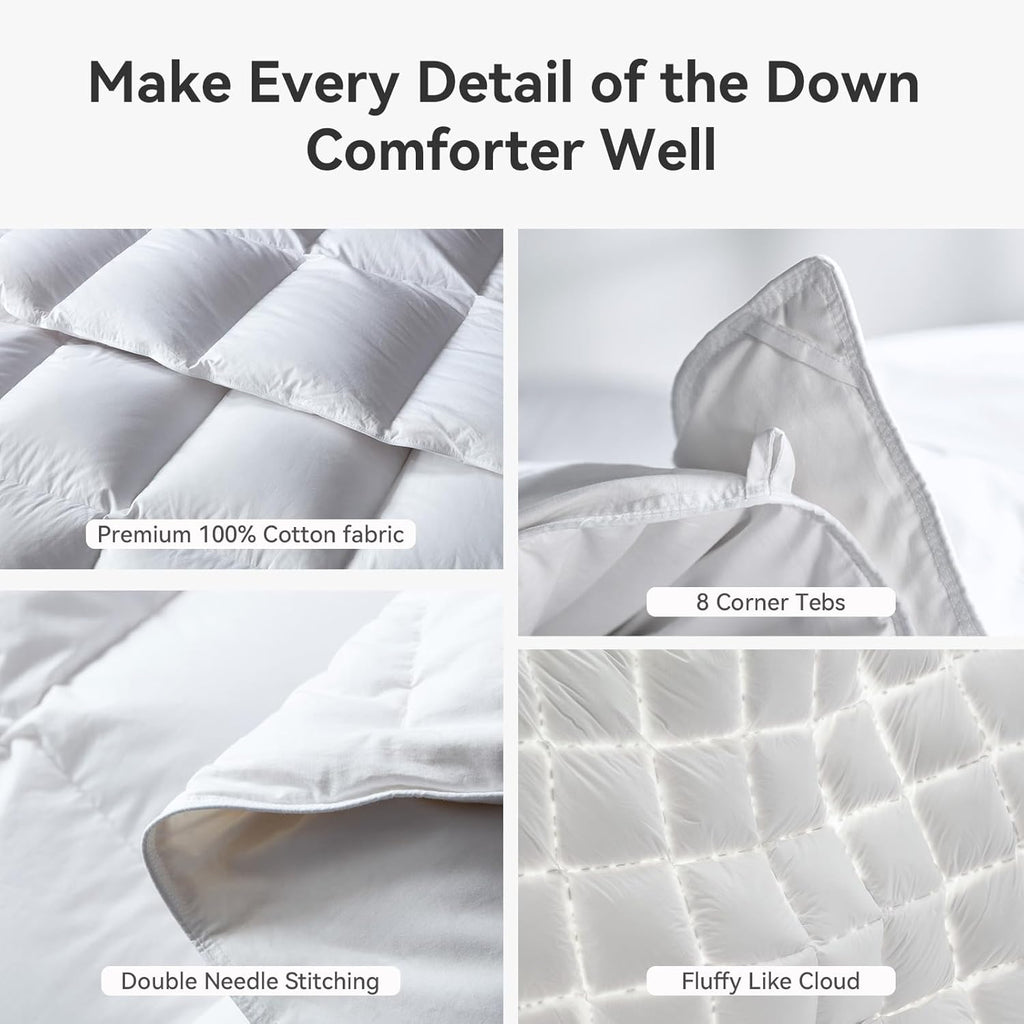 Goose Feather Down Fiber Comforter King, 100% Organic Cotton Fabric Duvet Insert,1200TC,750+FP, Hote