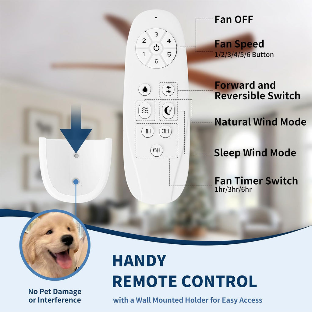 Farmhouse Ceiling Fan no Lights with Remote Control, 60 Inch Outdoor Indoor Ceiling Fan Without Light