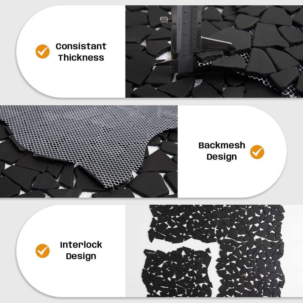 Black Pebble Tile for Shower Floor, 12"x12" Backsplash Tiles, 5 Pcs