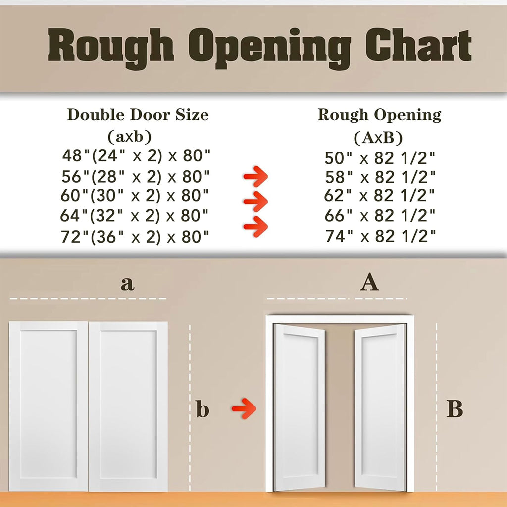 French Doors, 60"x80"Interior Double Doors with Jamb & Hardware Kit, 5-Lite Clear Glass, Solid Core MDF for Bedroom, Laundry Room, Closet- Easy to Install