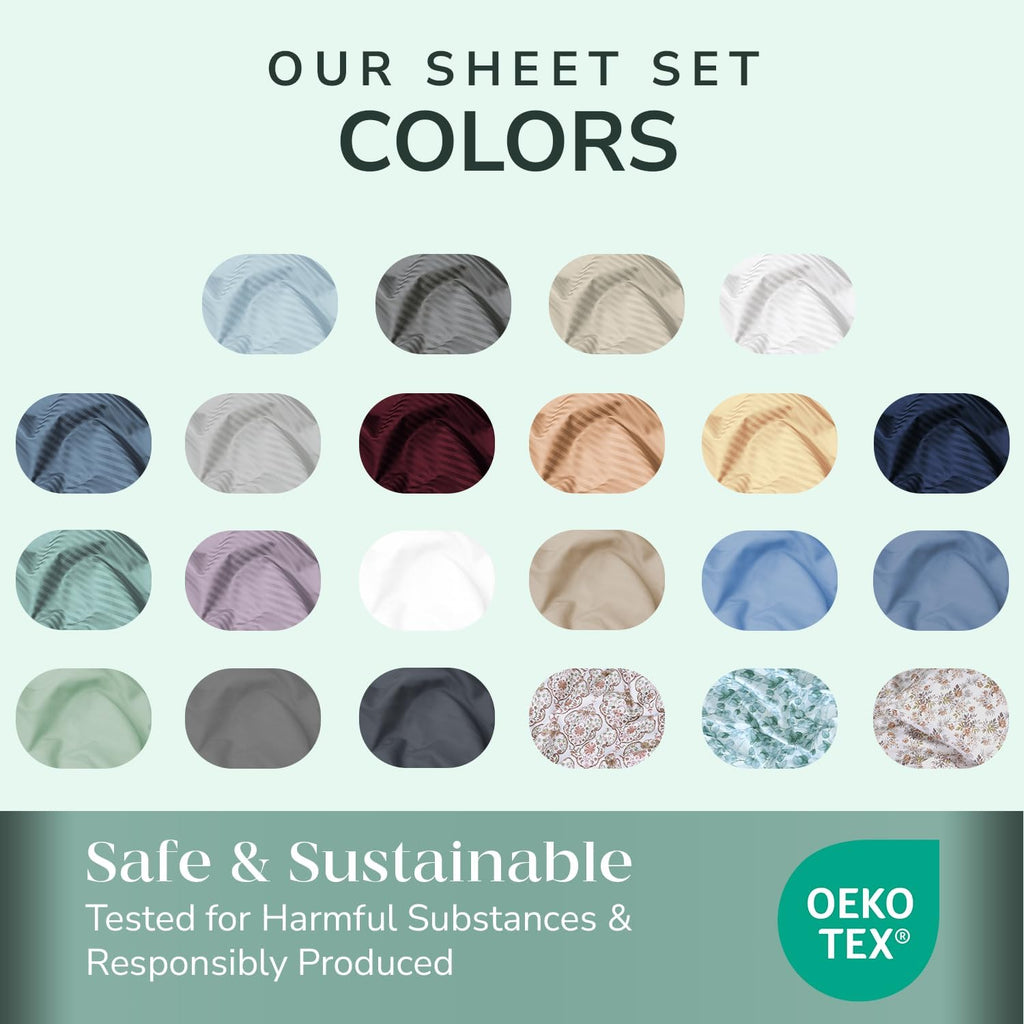 Stitch 500 TC Damask Bed Sheet Set, 100% Cotton Soft Breathable Bedsheets, 4 Piece 18" Deep Pockets