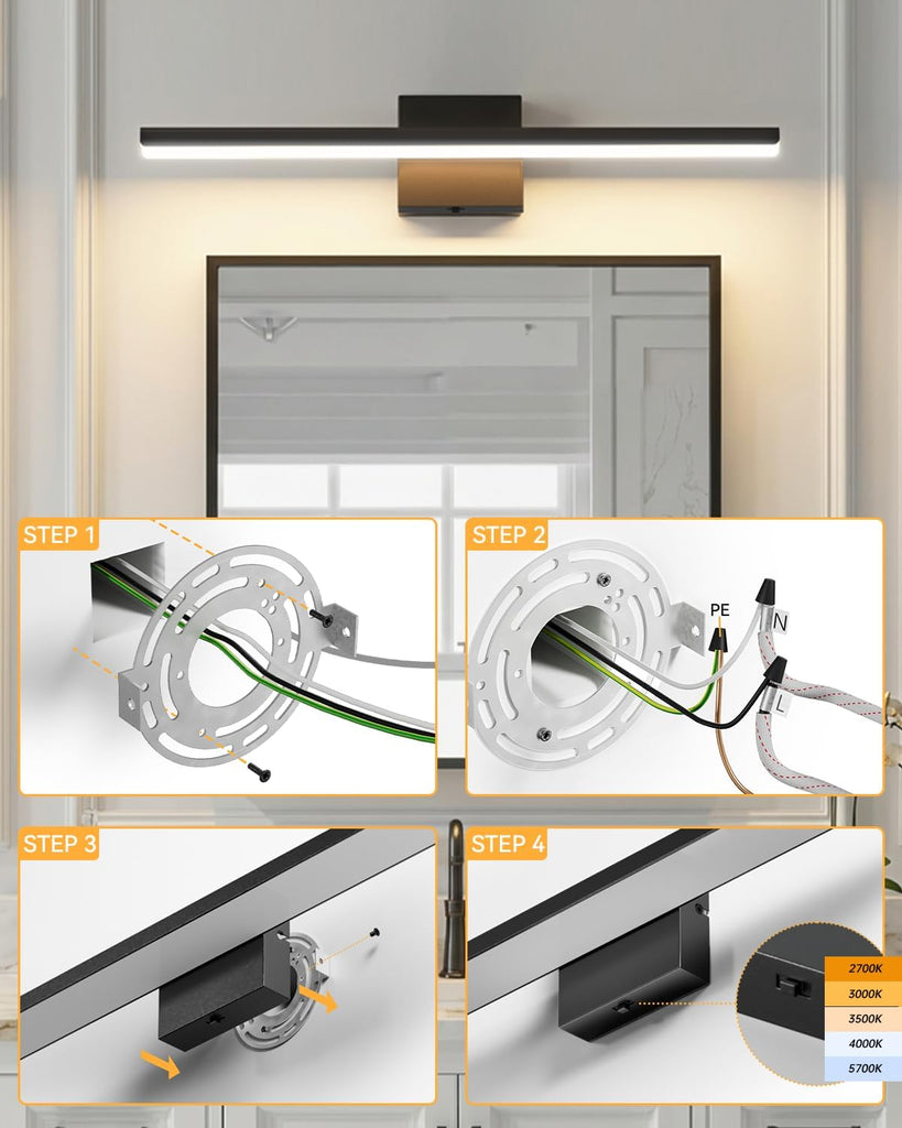Modern LED Bathroom Light Fixtures,24inch (24.02'') 24W,2300 Lumen Dimmable Bathroom Vanity Lights Over Mirror,5CCT