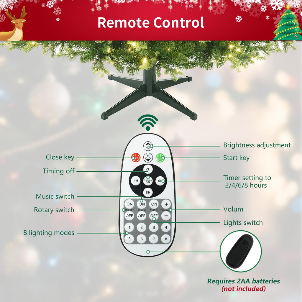 Pre-Lit Rotating Christmas Tree, 6.5FT Artificial Decor