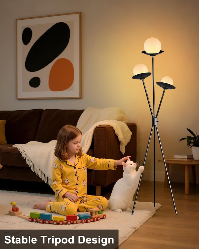 3 Globe Dimmable Tripod Floor Lamp, Mid Century Tree Floor Lamps with 3Pcs 3000K Bulbs Included