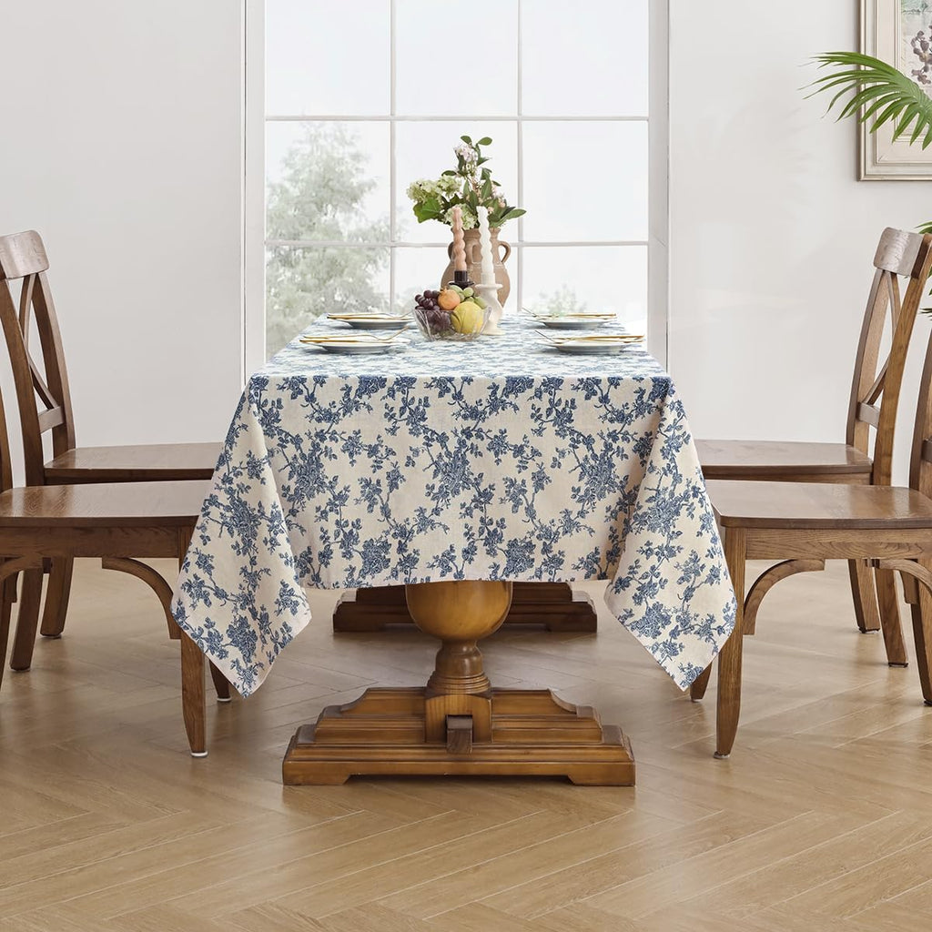 Cotton Linen Rectangle Tablecloth - Pastoral Floral Tablecloth Washable Table Cloth Dining Room Tabl