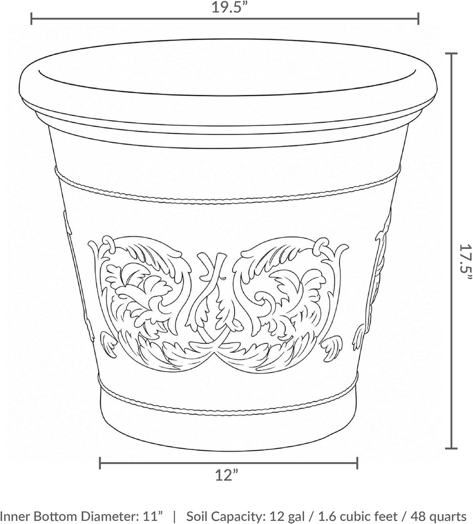 Arabella 19.5'' Plastic Planter Pot for Plants, Beige | 12-Gallon Capacity, Double-Walled, Polyresin Large Plastic