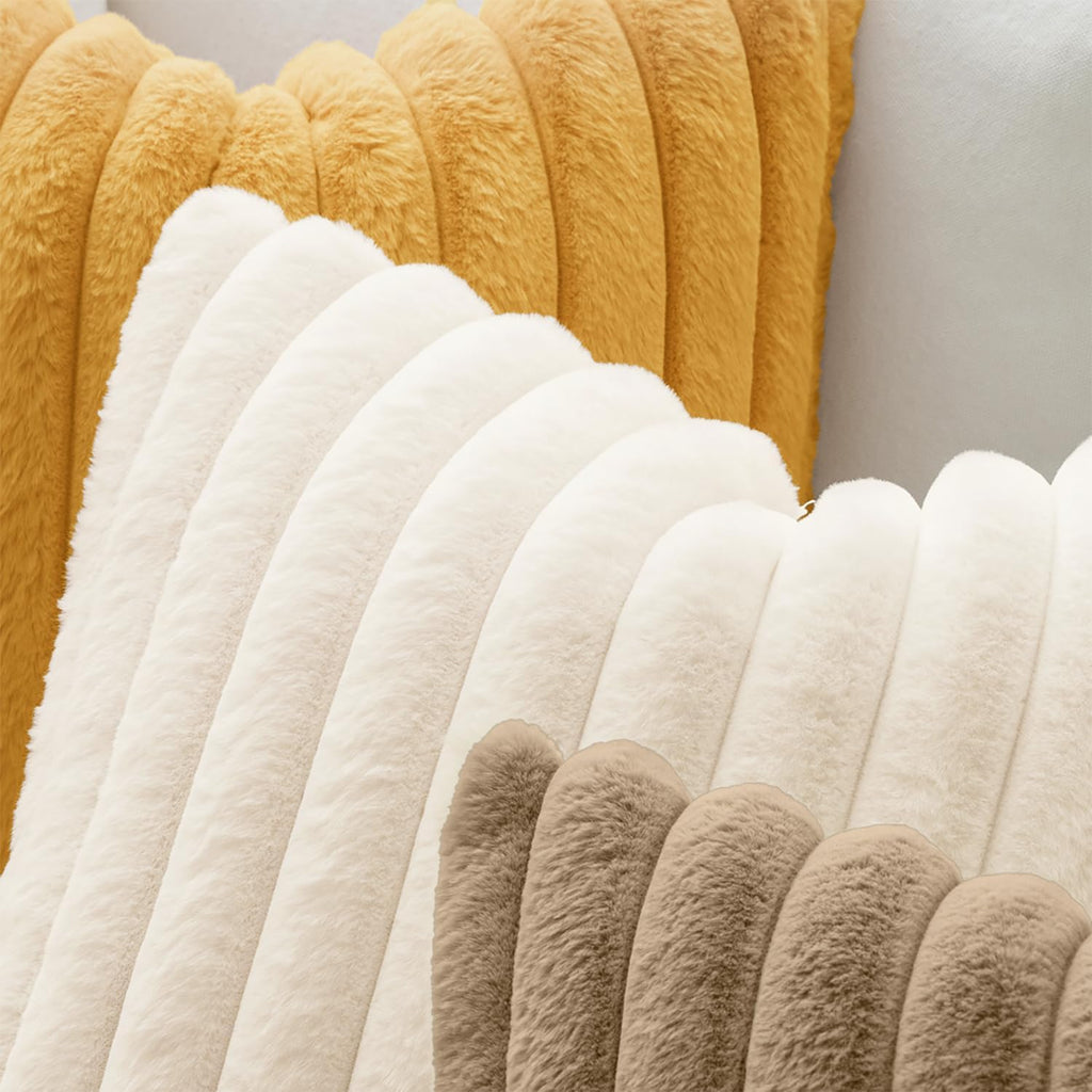 Faux Fur Decorative Throw Pillow Covers 18x18 Inch Set of 2, Modern Spring Home Decor Soft Plush Couch Pillows Cozy