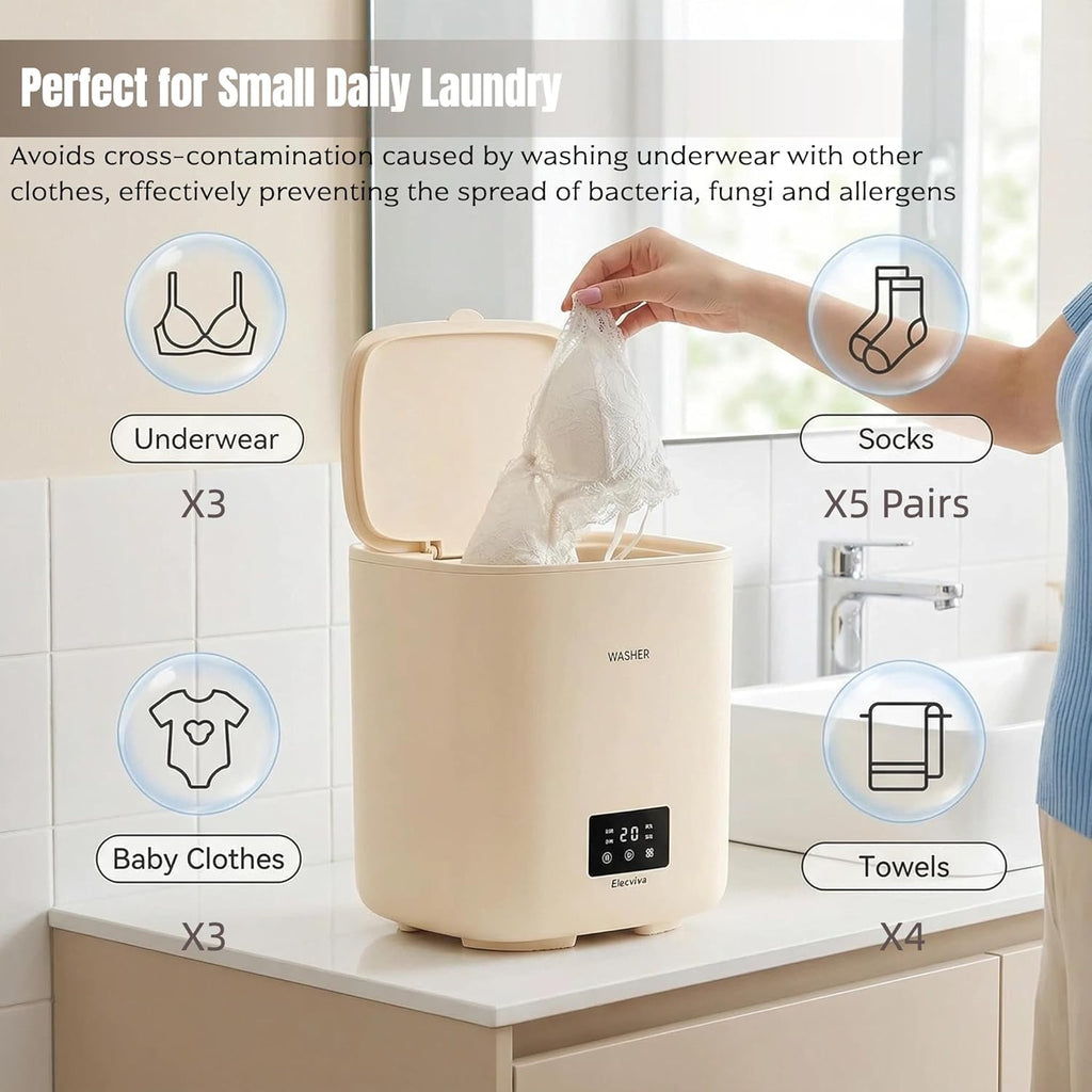 Automatic Portable Washing Machine, Mini Washer with Quiet and stable operation, Top Load, Compact for Dorms, Travel