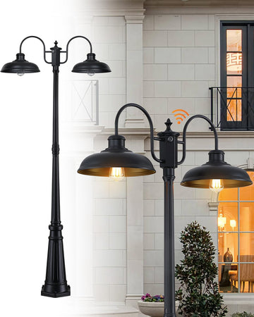 Dusk to Dawn Outdoor Lamp Post Light 2-Head, Outdoor Post Light Street Light Post for Outside with Sensor