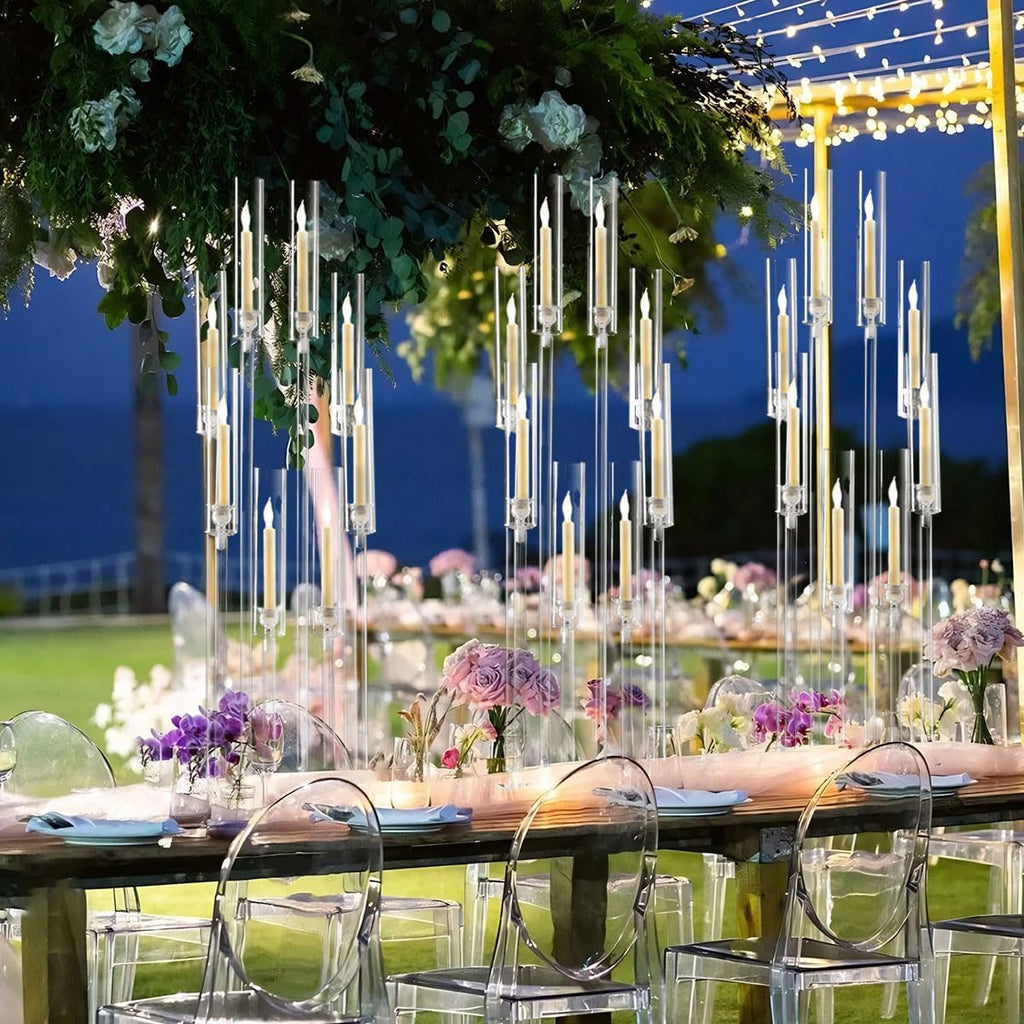 10PCS 8 Arm Acrylic Candelabra Candle Holder,Tall Clear Candlestick Holders with Shade for Tables Party Grand Event