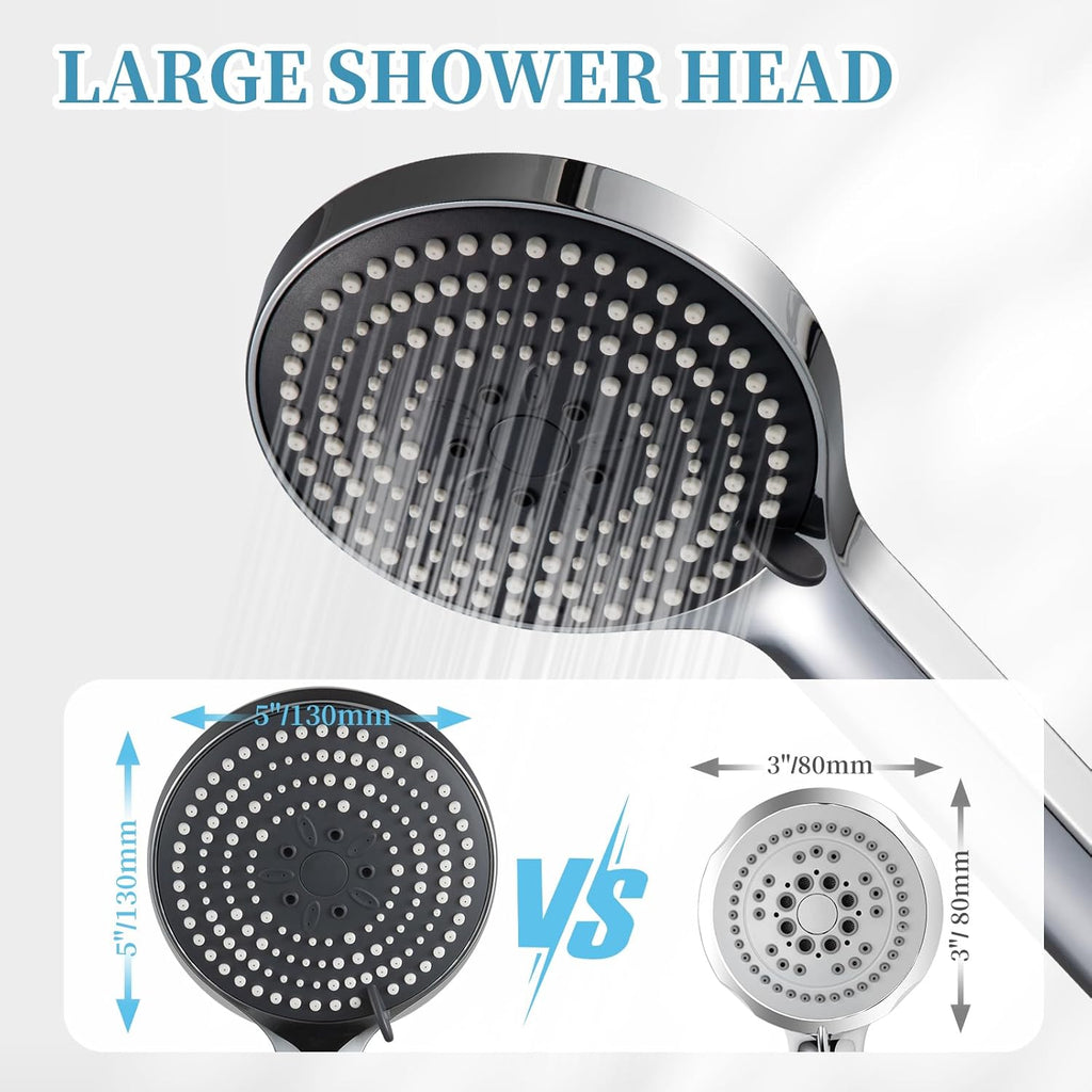 Handheld Shower Head, 6-Mode High Pressure Handheld Sprayer High Flow Large Powerful Boosting Handheld Showerhead for Low Water Pressure, Chrome Finish