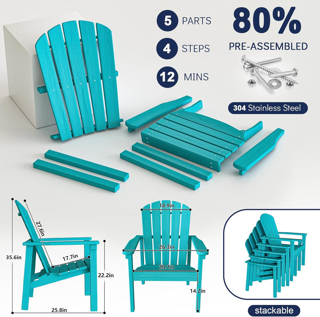 Stackable Adirondack Chairs Set of 2,Compact HDPE,Aruba | 26.3" Wide HDPE,380lb,All-Weather