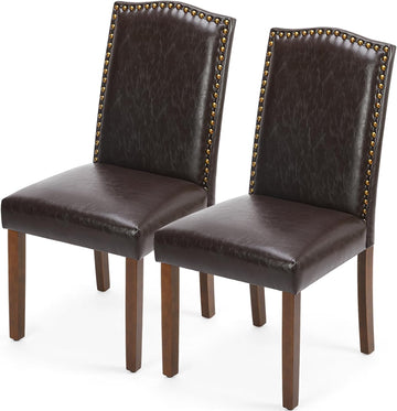 Upholstered Dining Chairs,Set of 2 PU Leather Dining Room Kitchen Chair with Nailhead Trim and Wood Legs, Modern Side