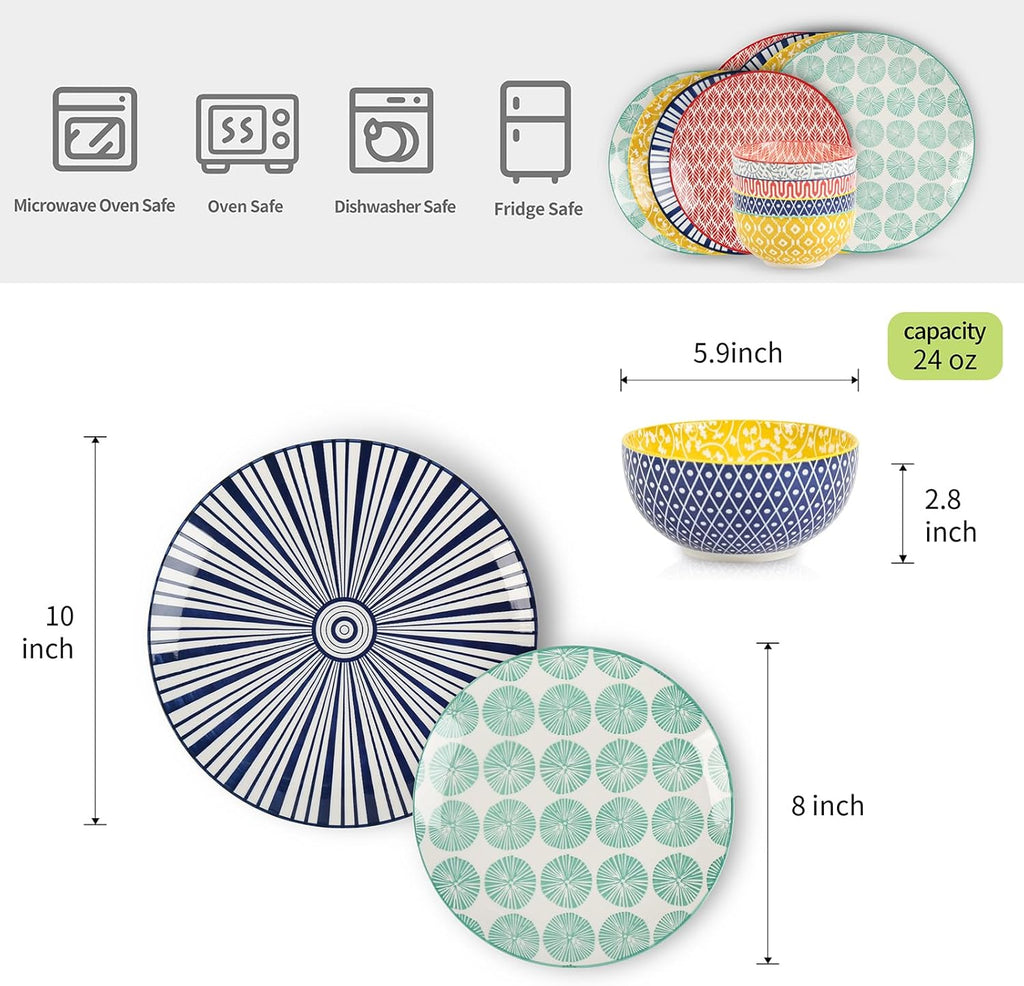Ceramic Dinnerware Sets, 12-Pieces Plates and Bowls Sets, Scratch Resistant Dishes set for 4