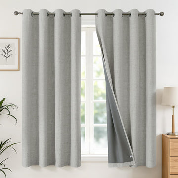 100% Blackout Curtains 63 Inch Length 2 Panels, Greyish White