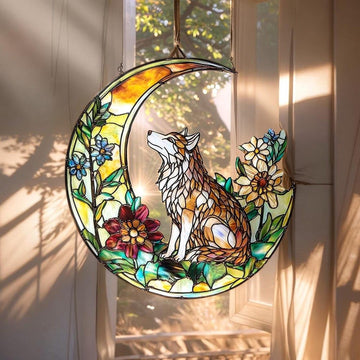 Wolf Acrylic Suncatcher Size 8 inches, Colorful Window Hanging Ornament, Stained Glass Effect, Indoor Outdoor Decor