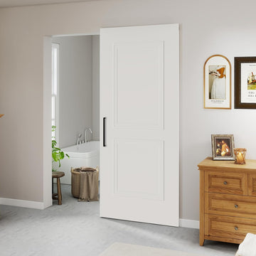 36"x84" Concealed Sliding Barn Door with Soft Close Hardware Kits, White Primed Solid Core Hidden Do