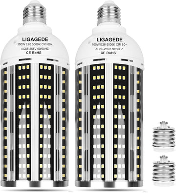 2 Pack 1000W Equivalent Led Corn Light Bulb, 10000 Lumen 5000K Daylight White 100W LED Corn Bulb, AC85-265V, E26/E39