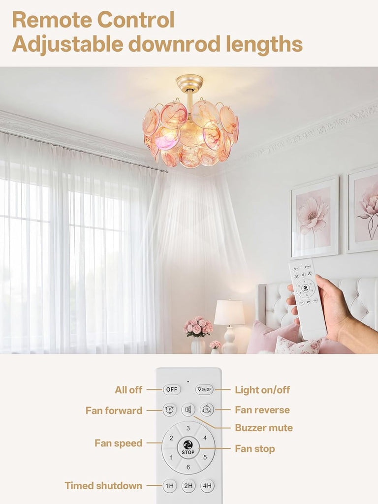 20" Gold Crystal Fandelier Ceiling Fans with Lights, Gold Flower Chandelier Ceiling Fan with Light Remote Control