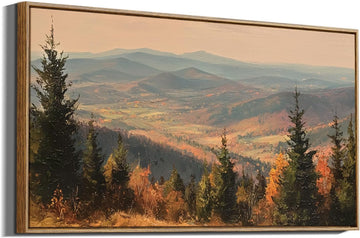 Extra Large Framed Vintage Fall Wall Art, Living Room Farmhouse Decor, Autumn Mountains Forest Landscape Canvas