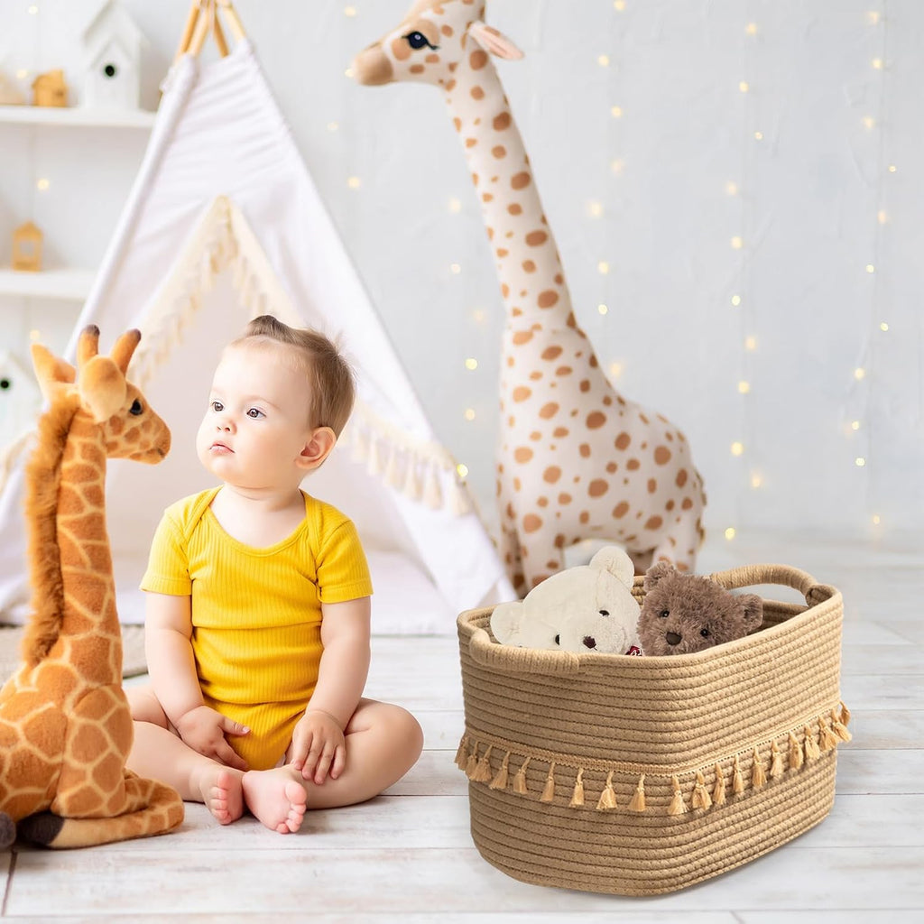 Storage Basket 3 Pack for Organizing, Rope Cotton Baskets for Toy, Clothes, Blankets, Decorative Basket , Jute