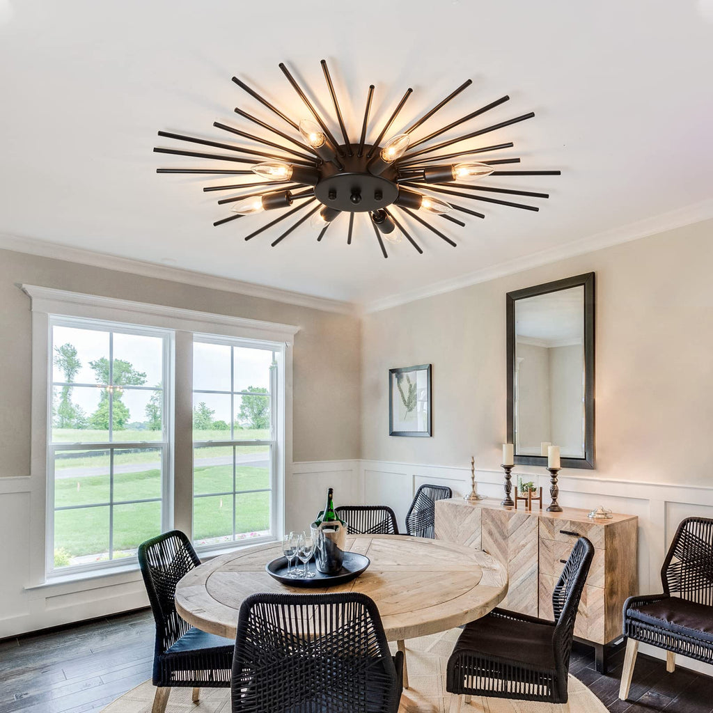 Semi Flush Mount 8 Light Ceiling Light Modern Metal Ceiling Lighting Black Light Fixture for Farmhouse Kitchen Dining