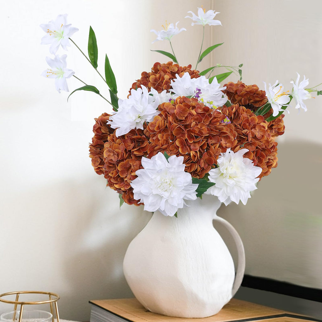 3pcs Lifelike Real Touch Hydrangea Artificial, Fall Orange