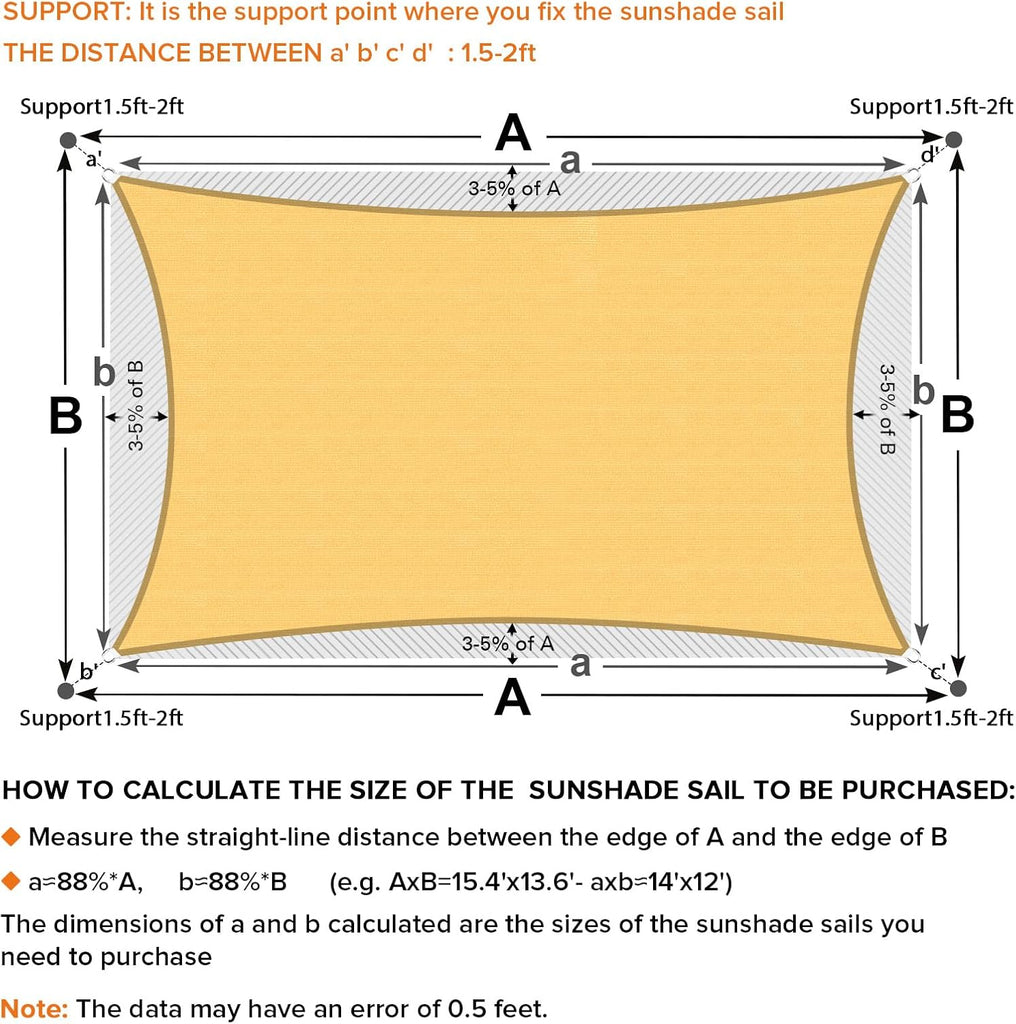 Sun Shade Sail, 10'X16' Sand Rectangle Curved Edged Sun Shade, Commercial Grade 185GSM HDPE UV Permeable Outdoor