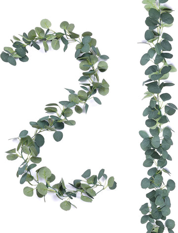 Artificial Eucalyptus Garland Faux Silk Leaf Silver Dollar Eucalyptus Leaves Vines Handmade Garland Greenery - Set of 2