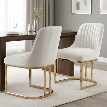 White Dining Chairs Set of 2 Velvet Upholstered Dining Room Chairs with Gold Legs Modern Armless Kitchen Chairs with