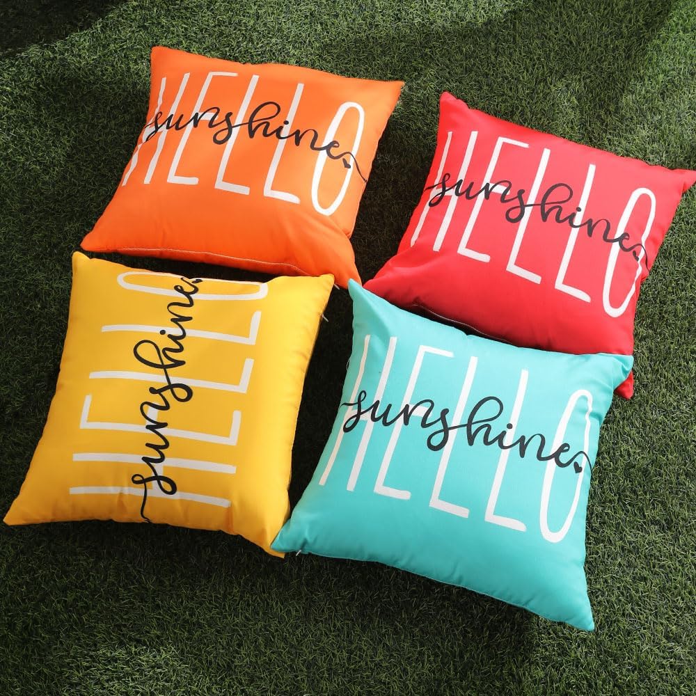 Outdoor Pillow Covers 18x18 Inch Set of 2 Hello Sunshine Decor Yellow Waterproof Summer Outdoor Waterproof Pillow