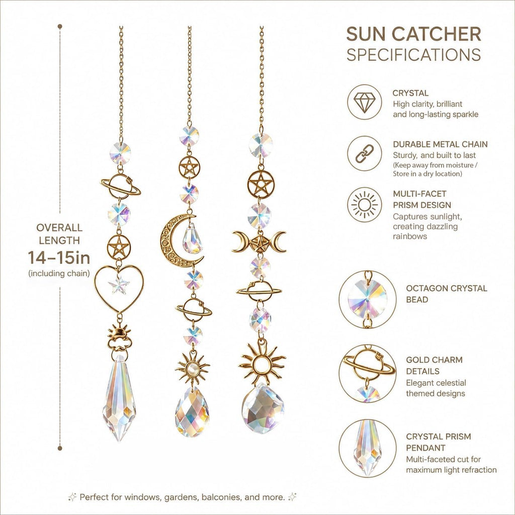 3-Pack Prism Suncatchers for Windows with Chain, Crystal Suncatcher Rainbow Maker