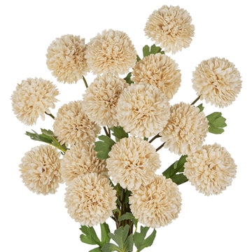 Artificial Pom Pom Chrysanthemum Stem - Realistic Silk Floral Branch 23" Tall Faux Mum Flowers Décor, Wedding
