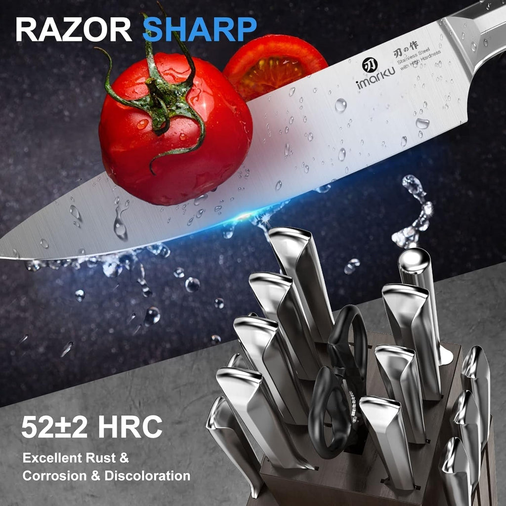 16-Pieces Knife Set, High-Carbon Stainles Steel Kitchen Knife Set | Knife Set with Block|15°Precision Edge|56±2 HRC