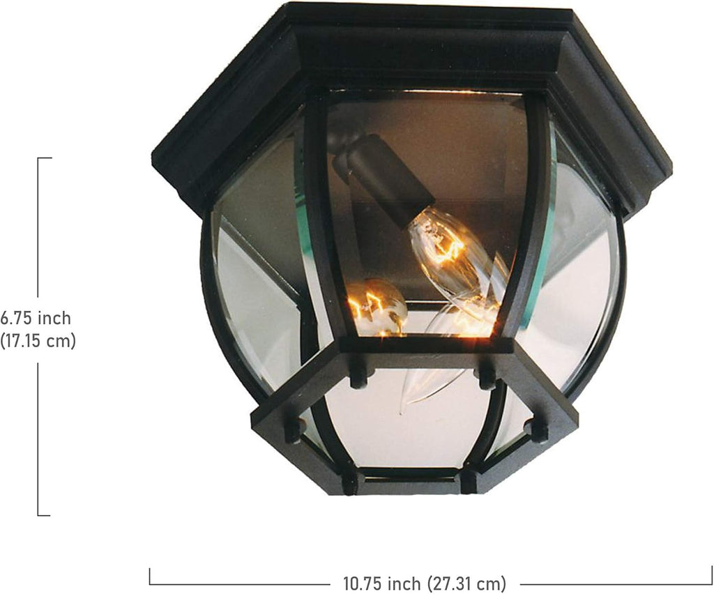 Bent Glass Outdoor Flush Mount Ceiling Lighting, 3-Light 180 Watts (11" W x 7" H), Textured Matte Black