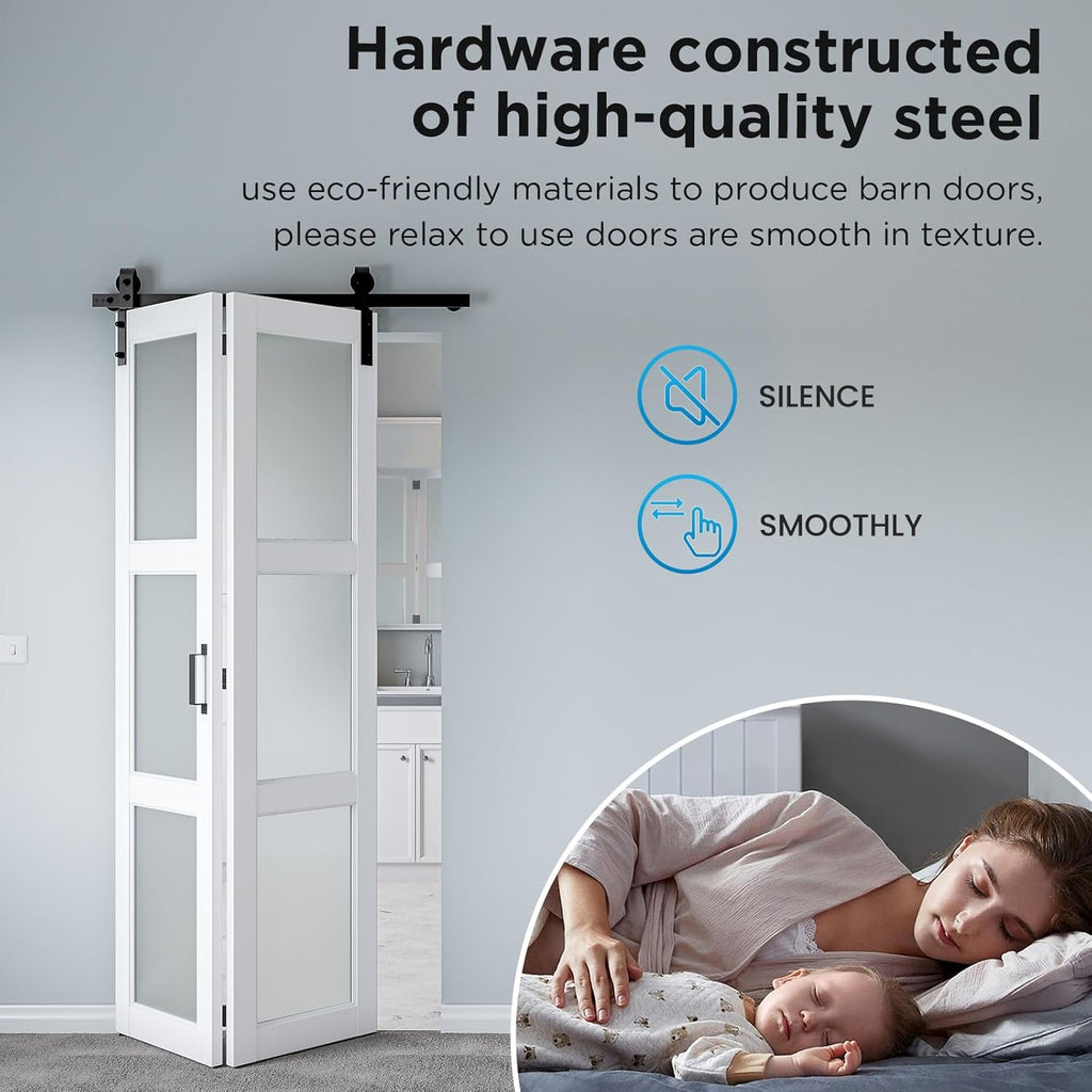 60" x 84" Bifold Sliding Barn Door with Hardware Kit Included, Pre-Assembled Glass Barn Doors with W