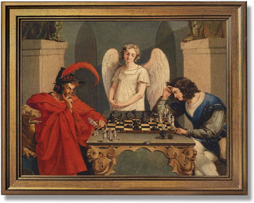 Gold Framed Faust And Mephistopheles Playing Chess Poster Wall Art Vintage Classic Oil Paintings Reproduction Canvas