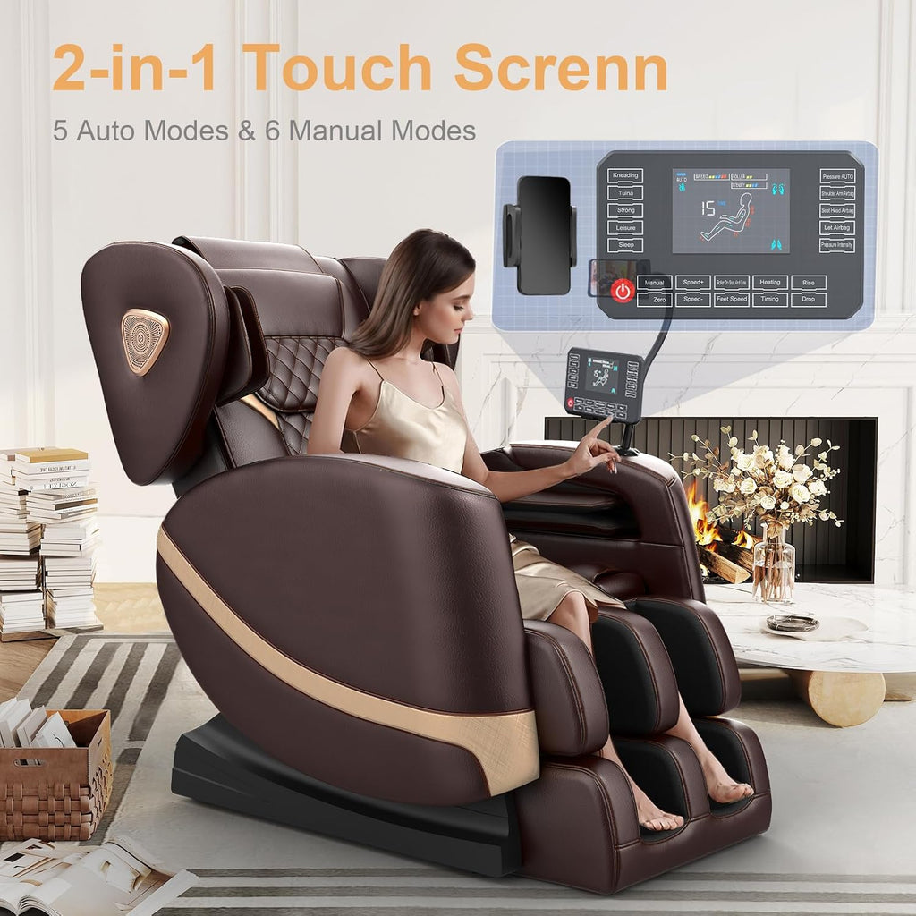Massage Chair Full Body Zero Gravity Recliner, 2026 Premium Brown | 14 Shiatsu Rollers, 10 Airbags, 5 Auto Modes