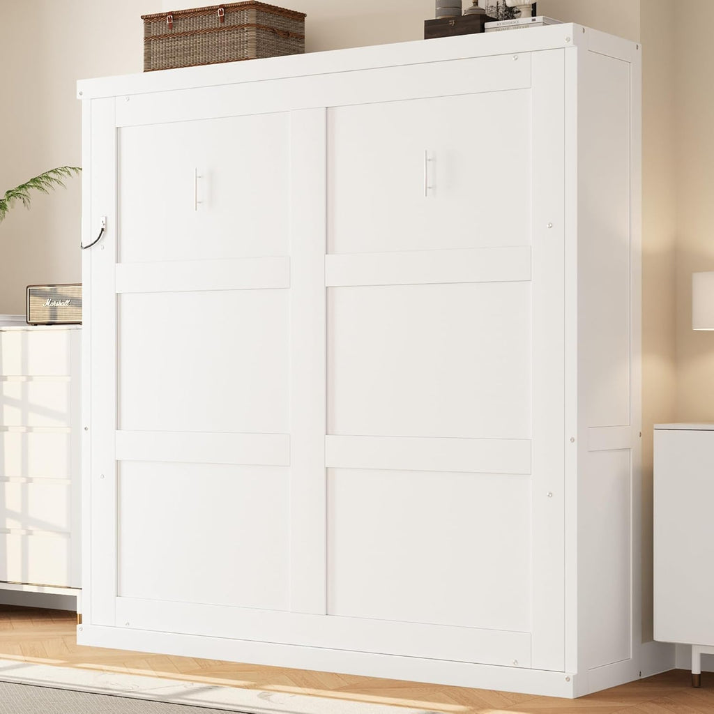 Murphy Bed Full,Murphy Bed with Legs,can be Folded,Wall Bedframe w/Wood Slat Support,No Box Spring Needed,for Bedroom