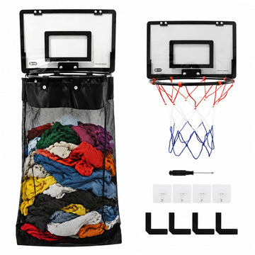 Over the Door Basketball Hamper, 2-in-1 Hanging Dirty Clothes Organizer with Hoop Design, Kids Room Fun Toss Storage