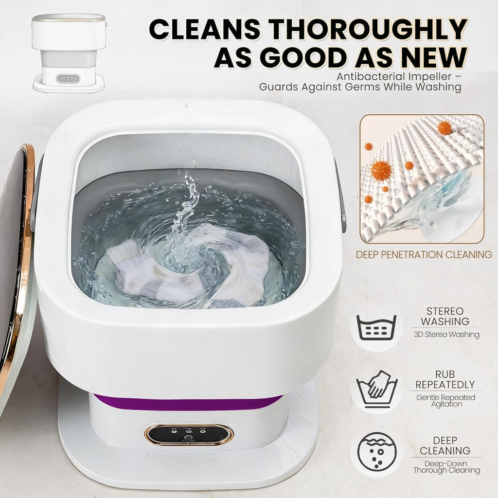 Portable Washing Machine Mini Washer for Apartments - Compact, Foldable Countertop Clothes Washer & Dryer Combo, Small